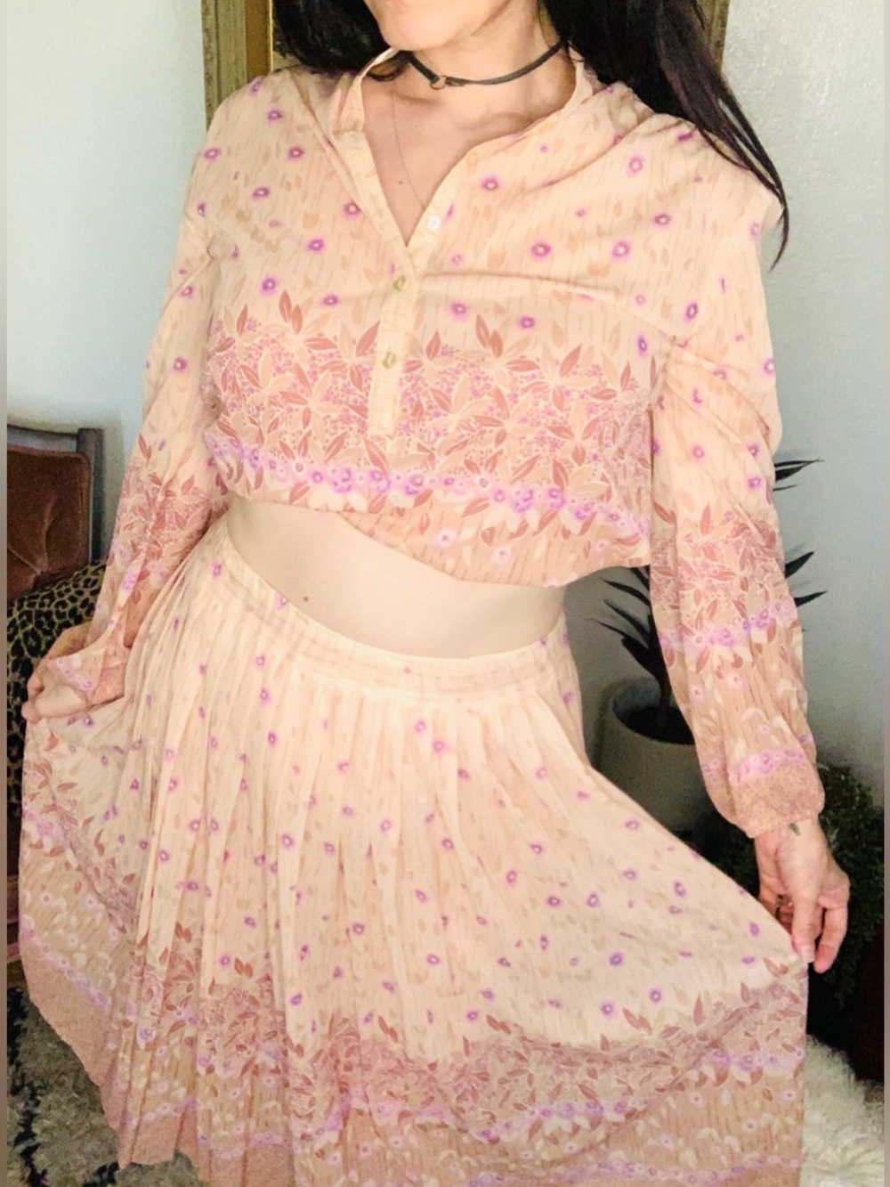 Vintage Boho Floral Skirt Set